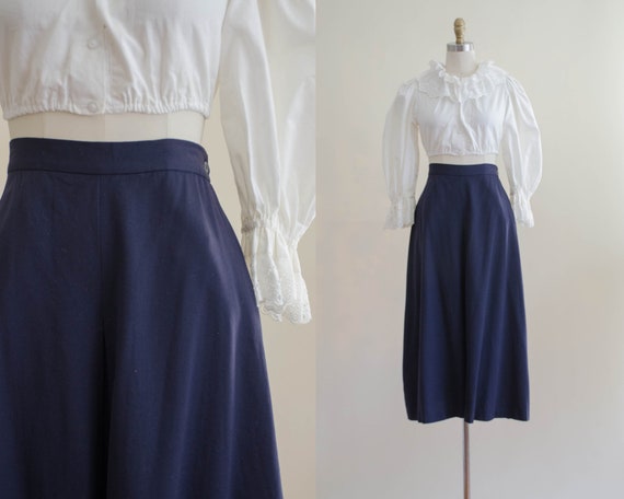 navy wool midi skirt | wool gabardine skirt