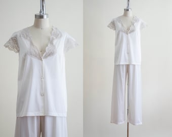 vintage nylon lace pajamas | 60s white pajama set | Henson Kickernick