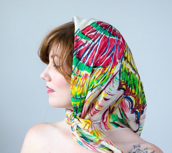 1940s vintage scarf / rainbow silk butterfly scarf - image 3