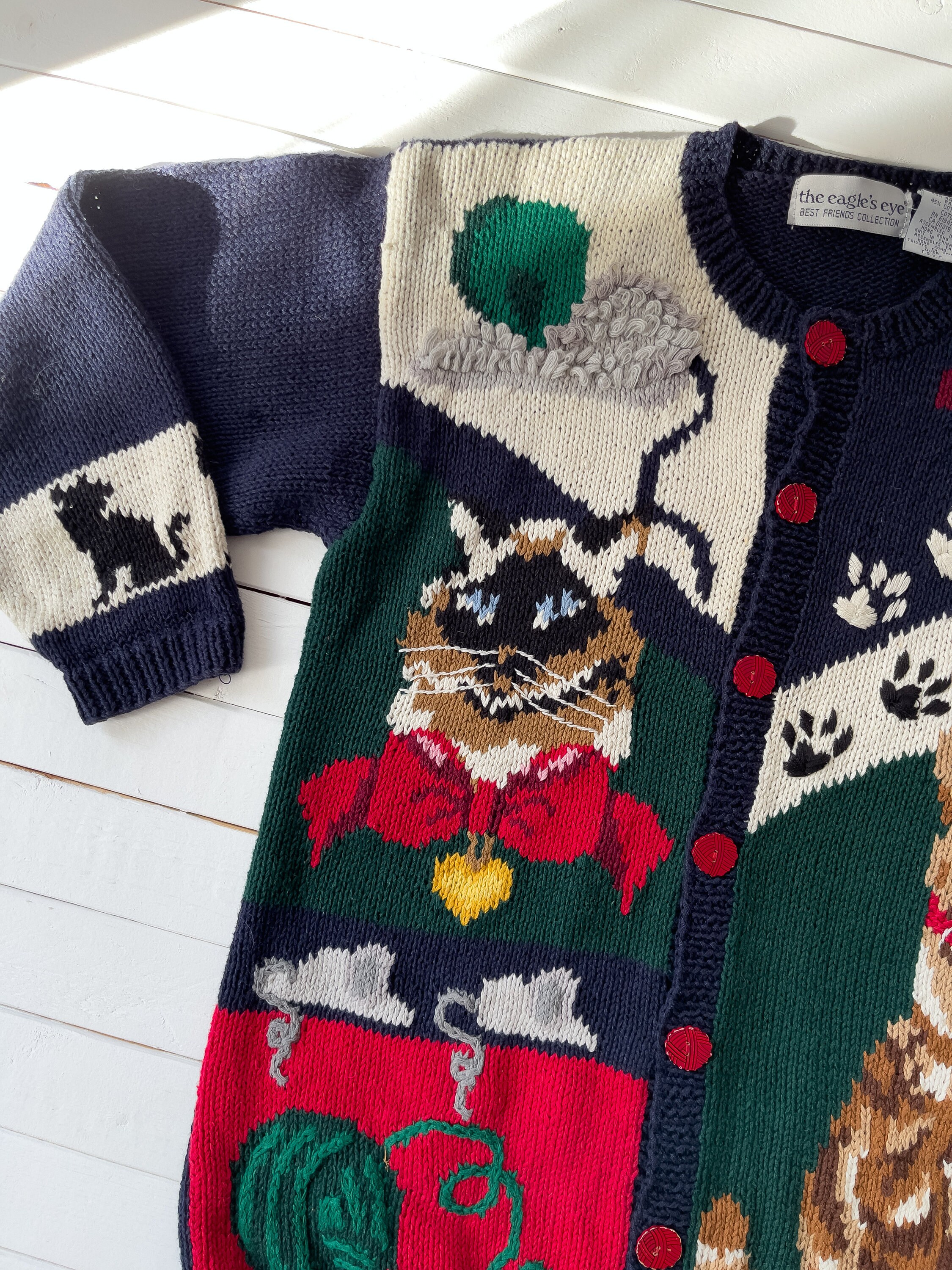 Cat Sweater 80s 90s the Eagle's Eye Kitten Novelty Cottagecore