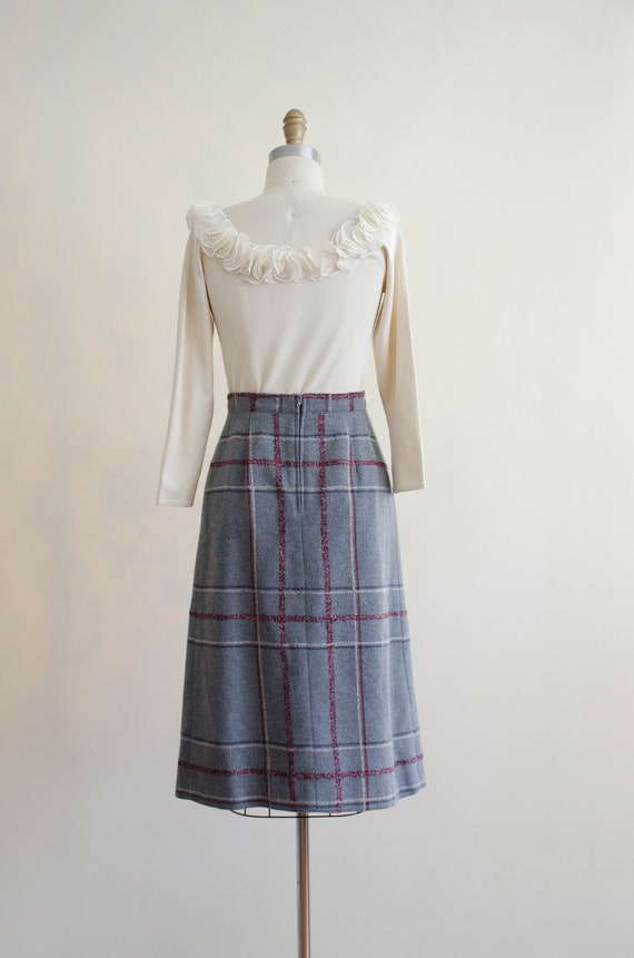 plaid wool skirt | 70s 80s vintage light gray bur… - image 7