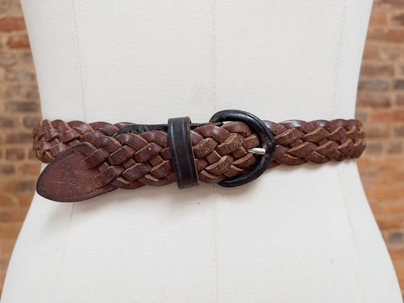 brown braided leather belt | 90s plus size vintag… - image 1