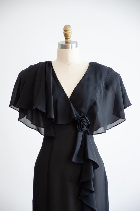 透け感のあるブラックドレス 80年代のヴィンテージブラックシフォン  