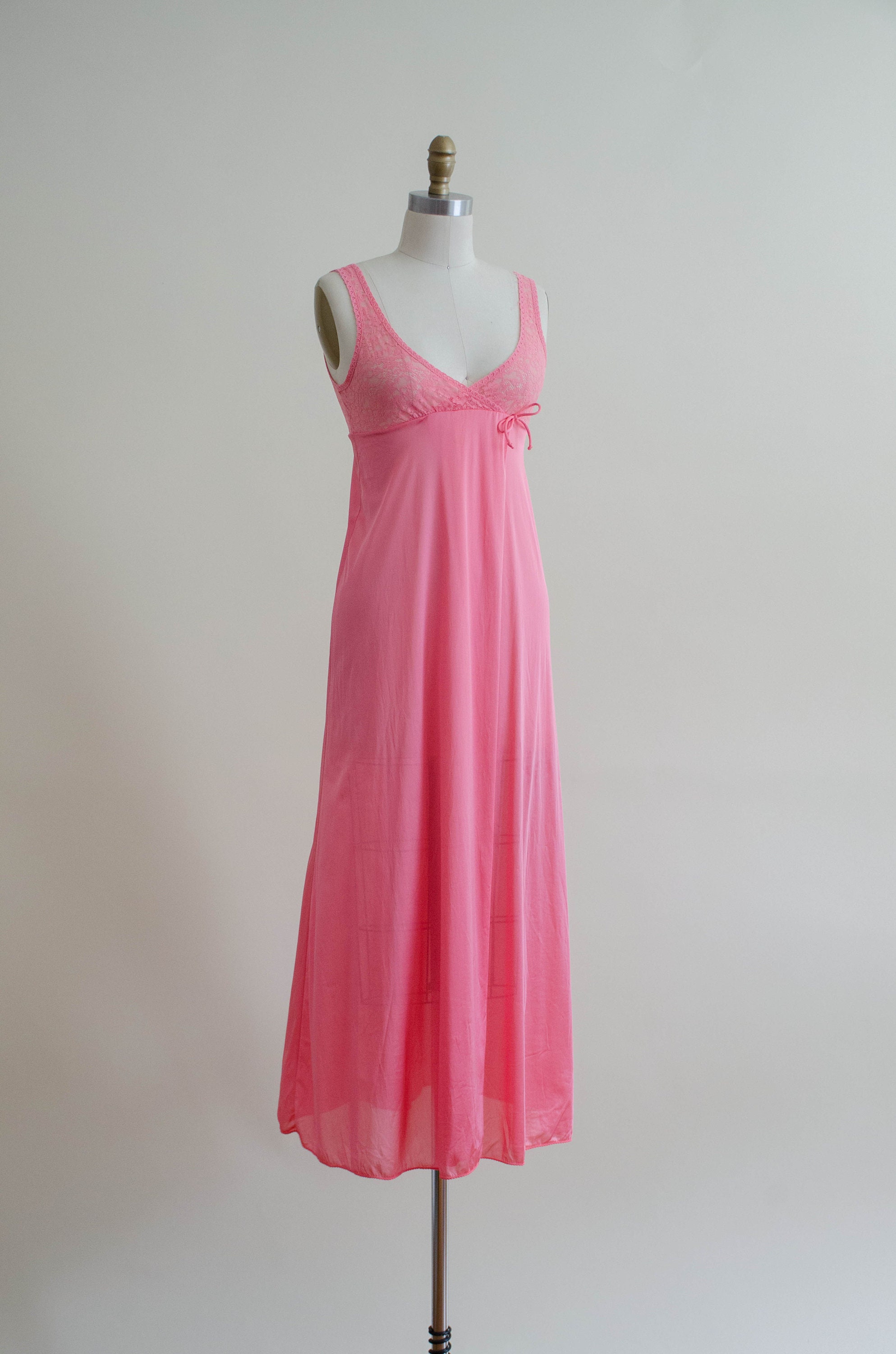 Hot pink nightgown full length nightgown vintage lingerie Etsy