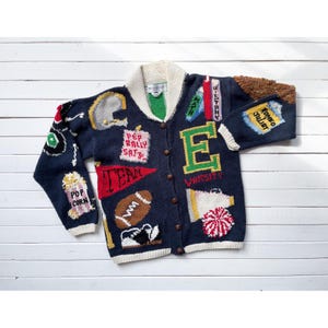 school teacher sweater vtg Eagle&#39;s Eye football cheerleader letterman cardigan