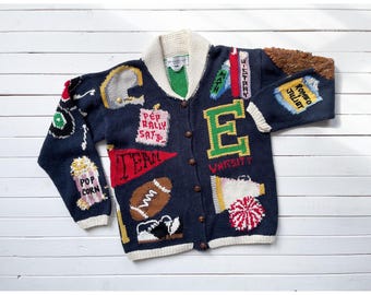 school teacher sweater vtg Eagle's Eye football cheerleader letterman cardigan