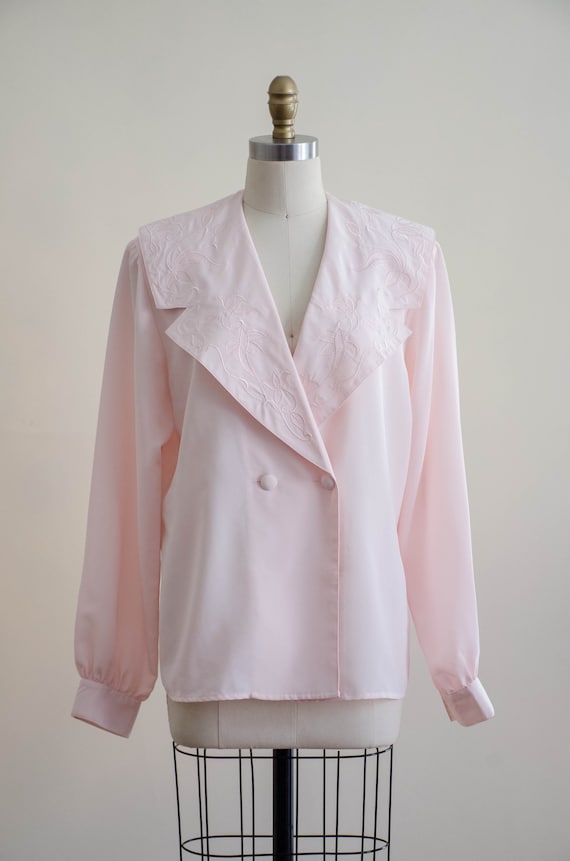 80s pink embroidered sailor collar blouse | blush… - image 2