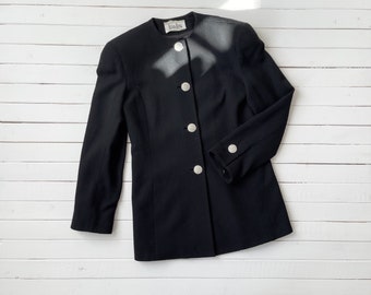 Neiman Marcus vtg zwarte kamgaren knopen glamour gothic wollen blazer