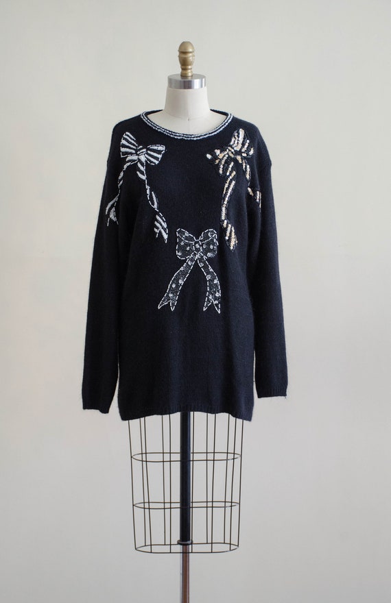 black fuzzy vintage sweater | beaded silk angora … - image 2