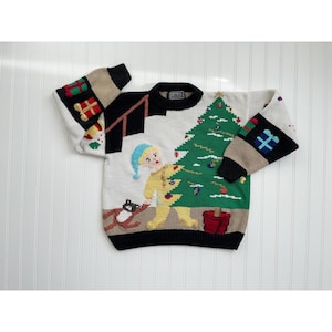 vtg Berek Marta D Christmas Santa hand knit cotton sweater size S