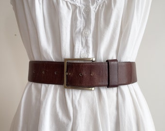 wide brown leather belt 80s 90s vintage statement belt