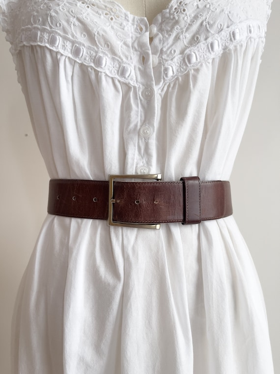 wide brown leather belt 80s 90s vintage statement 