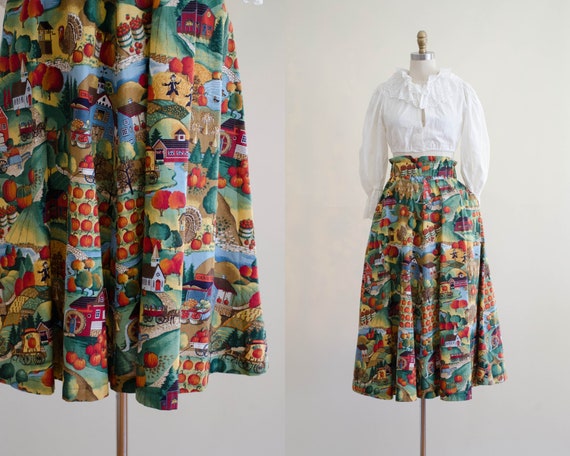 scenic midi skirt | country novelty print skirt