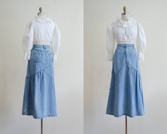 denim midi skirt | faded jean skirt