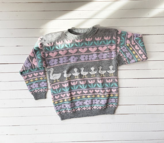 cute cottagecore sweater 80s 90s vintage gray pas… - image 1