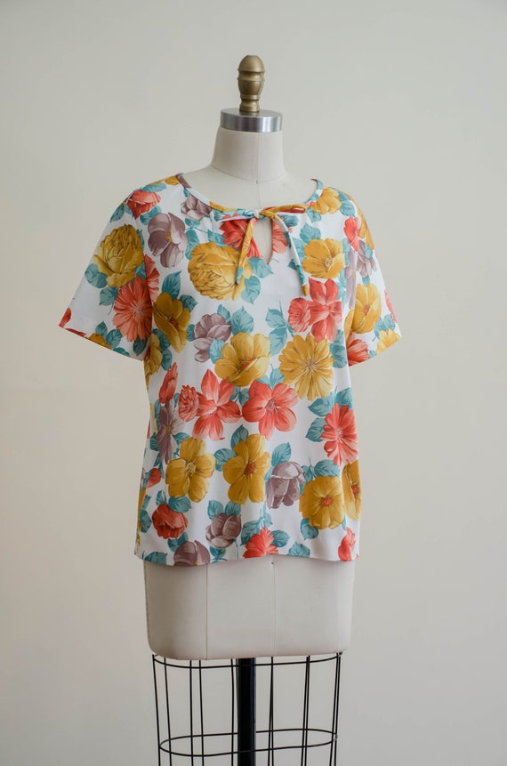 mustard yellow floral shirt | 70s orange daffodil… - image 5