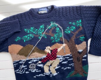 Grandpa Sweater 80s 90s Vintage Thornton Bay Navy Blue Wool