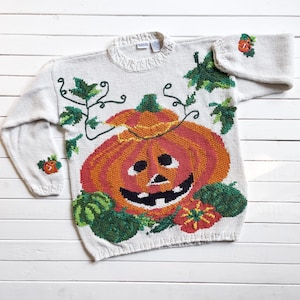 Halloween Sweater 90s Vintage Crystal Kobe Jack O' Lantern