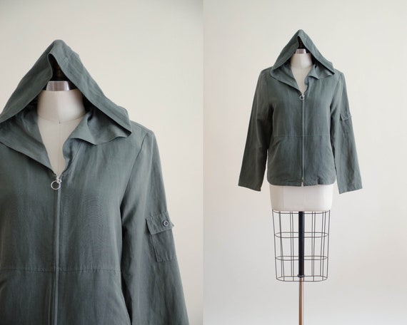 sage green silk jacket | linen blend jacket