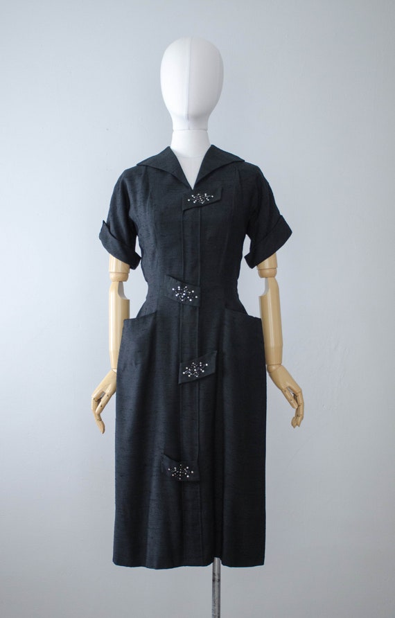 black 1940s dress | black beaded dress | black 50s