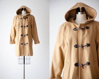 abrigo de lana bronceada / vintage de los años 90 Stephanie Matthews beige marrón claro con capucha duffel alternar chaqueta de lana