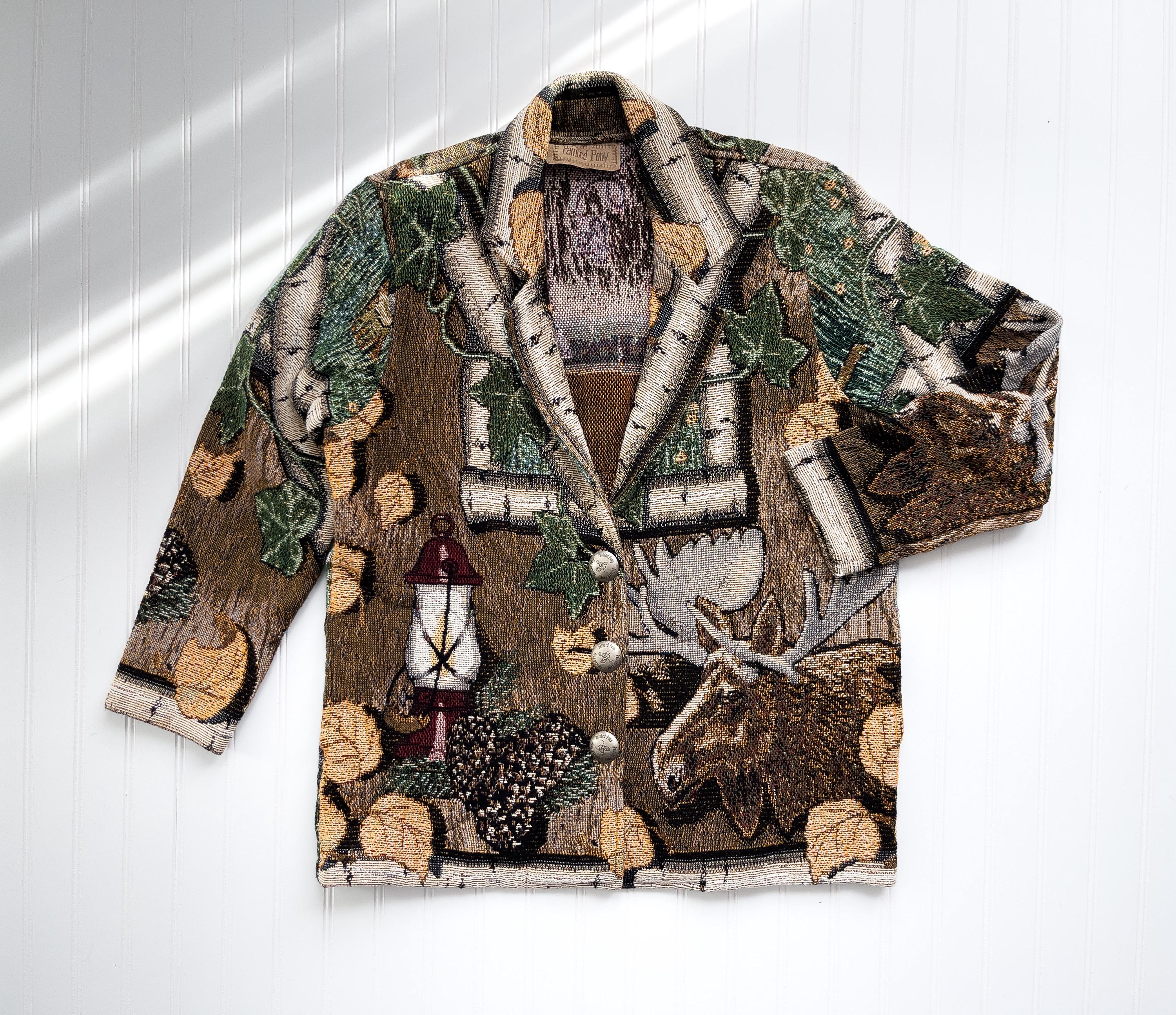 Painted Pony 手織り cotton jacket Vintage Painted Pony Jacket Womens Small Tapestry Floral