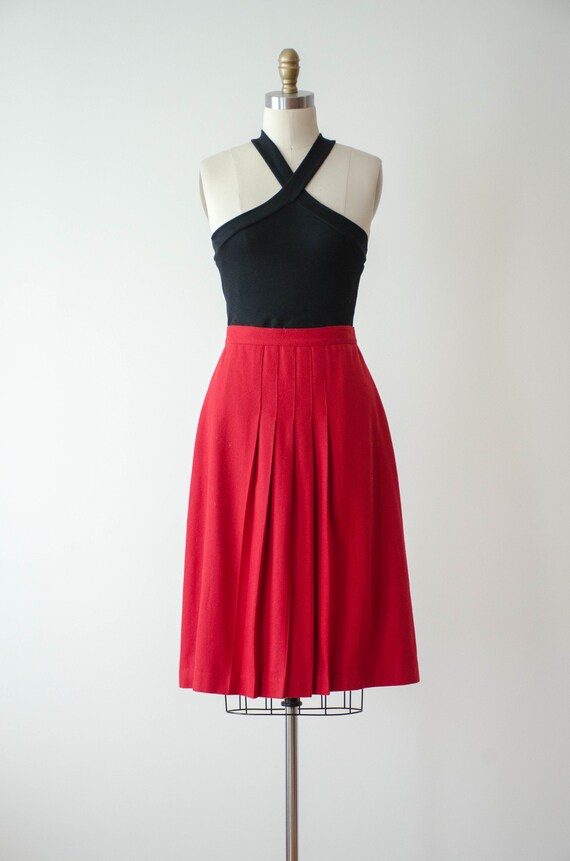 red pleated wool skirt | 80s vintage dark red aca… - image 5