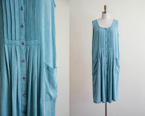 sleeveless oversized dress | green gingham dress