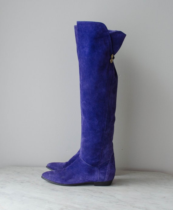 Over the Knee Boots Purple Suede Boots Knee High Boots Flat Boots