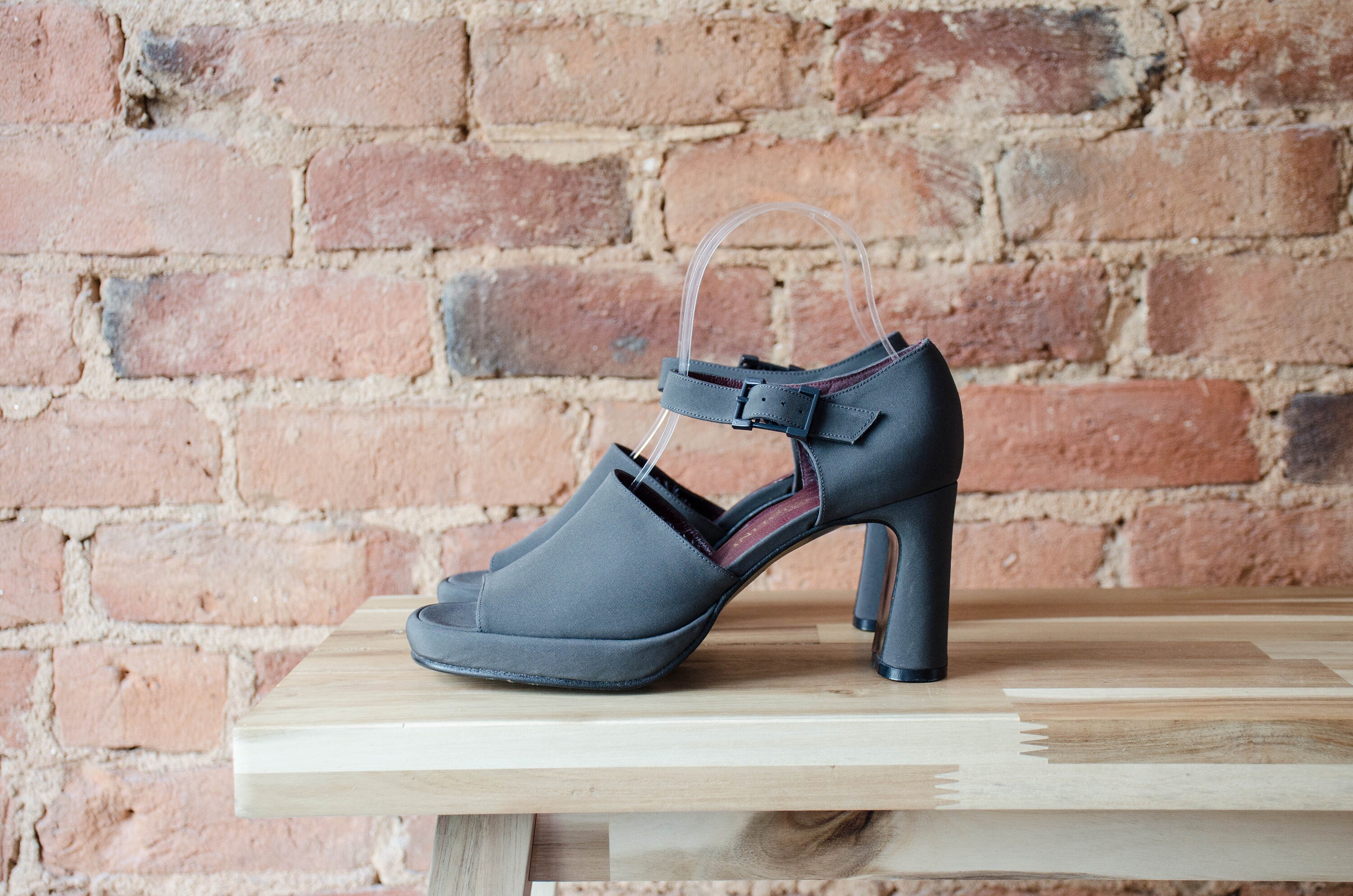 Grey chunky heels best sale