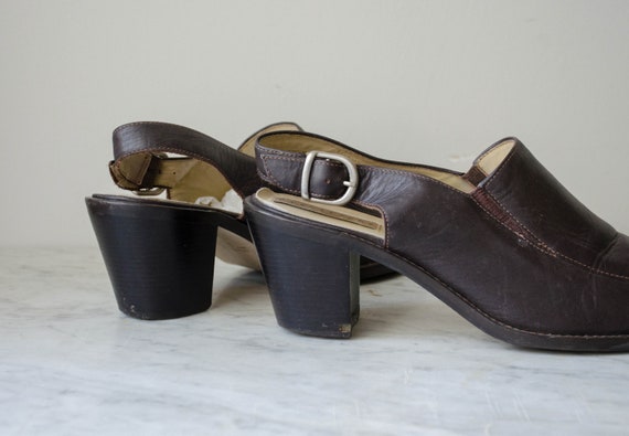 brown leather mules | 90s vintage dark brown angl… - image 5