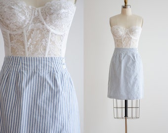 blue striped mini skirt | 90s vintage blue white cotton short wrap skirt