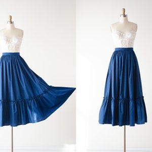 navy maxi skirt | 70s vintage dark blue cosplay antique style full floor length boho prairie peasant skirt