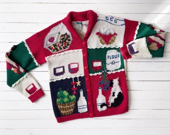 cute cottagecore sweater 80s 90s vintage farm cottage Americana cat country novelty cardigan