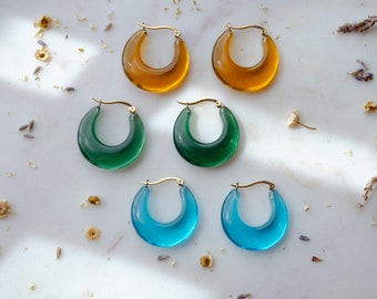 acrylic hoop earrings, large colorful hoop earrings, mustard yellow forest green big transparent clear statement hoop earrings