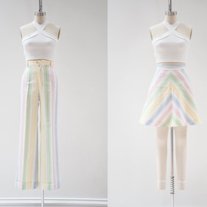 rainbow bellbottoms 70s vtg high waist mini skirt striped wide leg flare pants