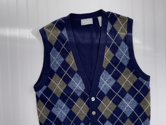 Vtg Lord & Taylor Navy Blue Green Argyle Plaid Lambswool