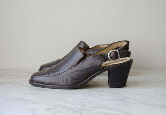 brown leather mules | 90s vintage dark brown angl… - image 3