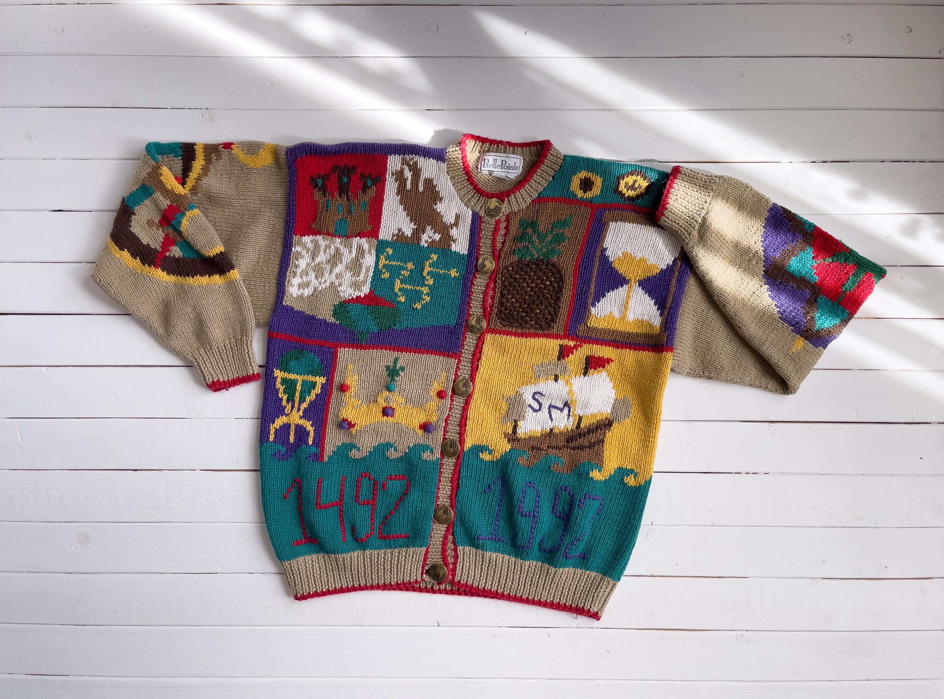 Belle Pointe Sweater 90s Vintage Christopher Columbus Ship