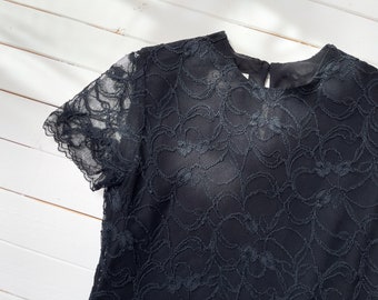 schwarzes Spitzenshirt | 90s y2k vintage transparente kurzarm gothic dark academia bluse