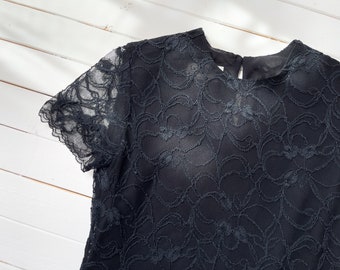 black lace shirt | 90s y2k vintage sheer short sleeve goth dark academia blouse