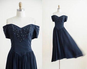 black strapless dress 80s 90s vintage off shoulder 50s style fit and flare goth princess dress