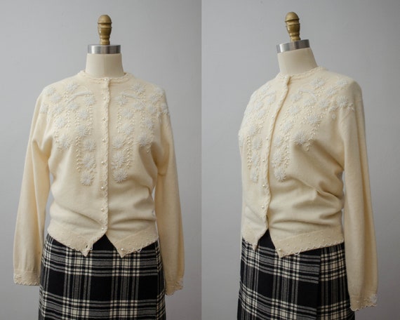 1950s cream cardigan | beaded cardigan