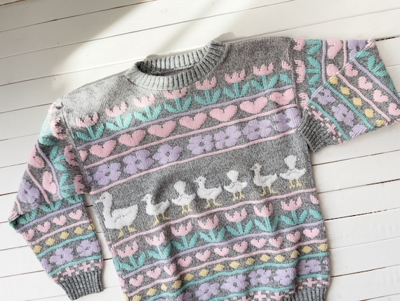 cute cottagecore sweater 80s 90s vintage gray pas… - image 2
