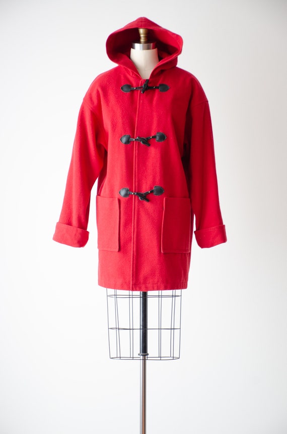 red wool coat | 90s vintage bright red hooded duf… - image 3