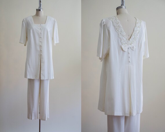 white pants set | white sequined lounge set