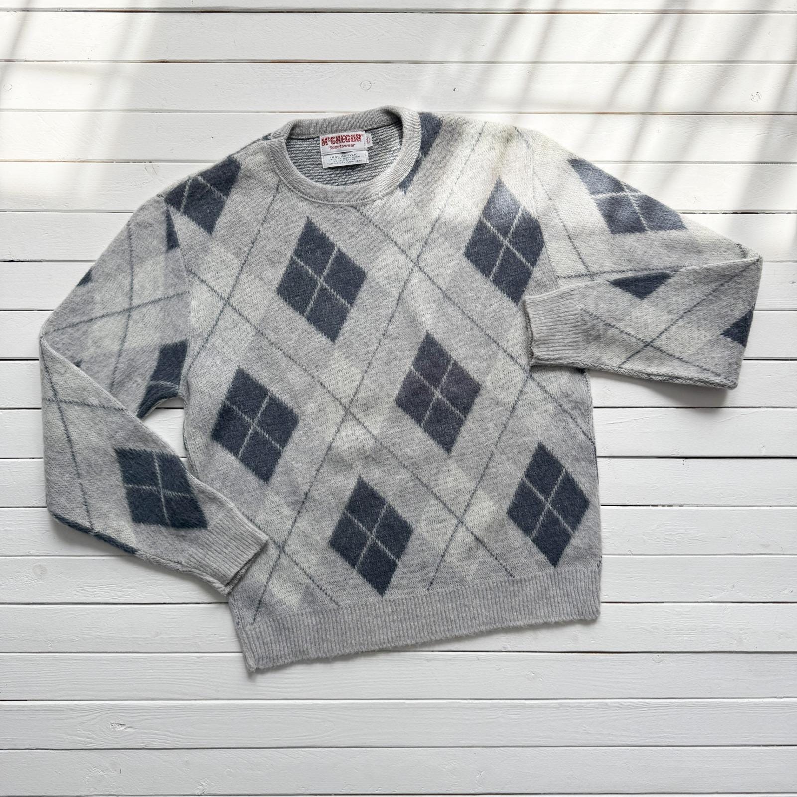 Mcgregor Gray Argyle Sweater 70s Vtg Men's Plaid Sweater - Etsy