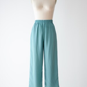 wide leg suit 90s vintage robin's egg blue green high waisted pants pleated cropped trousers blouse set 画像 2