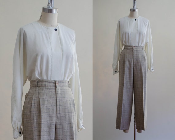 high waisted pants | plaid trousers