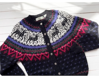 Duck Wool Sweater 80s 90s Vintage Woolrich Gray Cream Intarsia